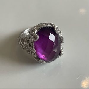 Judith Ripka Purple Amethyst Gemstone Ring with Diamondique size 6